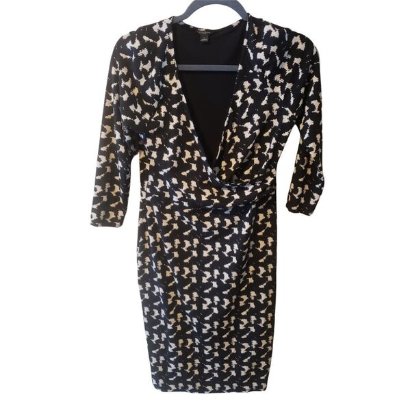 Ann Taylor Black Cream V-Neck Dress | Size S - Picture 1 of 5